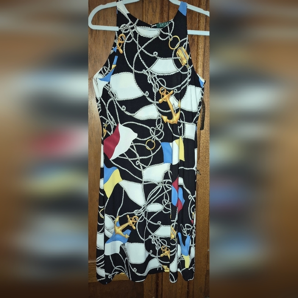 NWT's Lauren Ralph Lauren Black Chain Print Sleeveless Dress, Size Medium